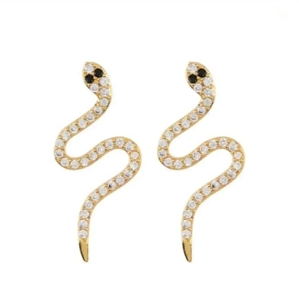 Adornia 14k gold plated crystal snake studs